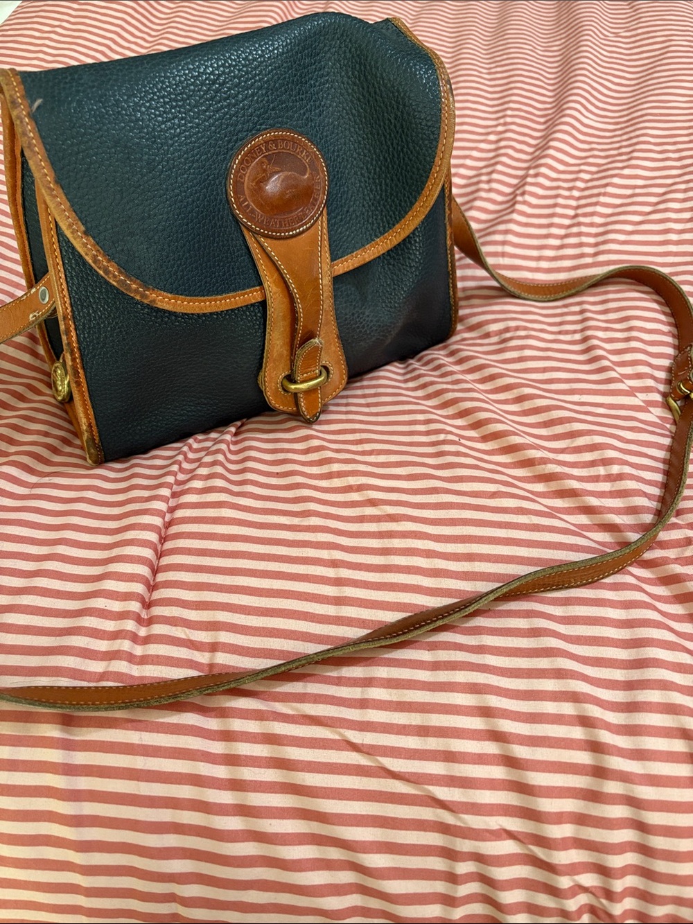 Dooney & Bourke Black Pebbled Leather Crossbody with Brown Trim